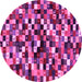 Round Machine Washable Abstract Pink Contemporary Rug, wshcon1562pnk