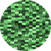 Round Machine Washable Abstract Emerald Green Contemporary Area Rugs, wshcon1562emgrn