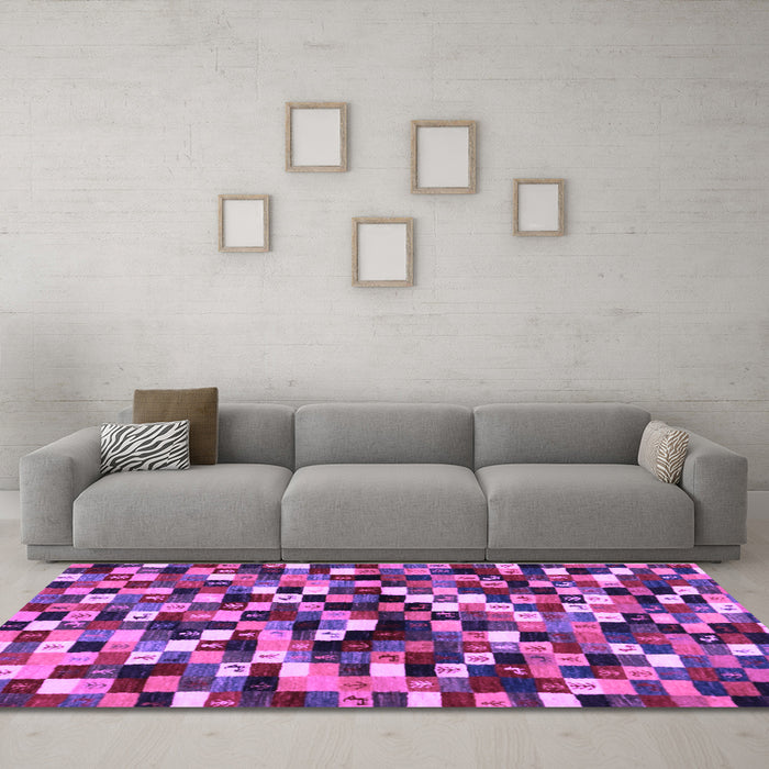 Machine Washable Abstract Purple Contemporary Area Rugs in a Living Room, wshcon1562pur