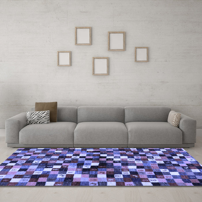 Machine Washable Abstract Blue Contemporary Rug in a Living Room, wshcon1562blu