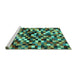 Sideview of Machine Washable Abstract Turquoise Contemporary Area Rugs, wshcon1562turq