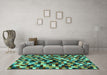 Machine Washable Abstract Turquoise Contemporary Area Rugs in a Living Room,, wshcon1562turq