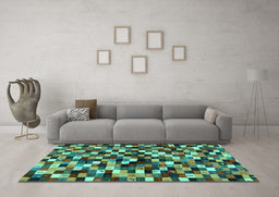 Machine Washable Abstract Turquoise Contemporary Area Rugs in a Living Room,, wshcon1562turq