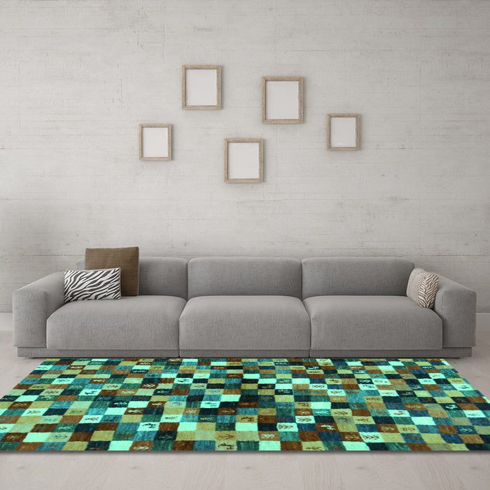 Machine Washable Abstract Turquoise Contemporary Area Rugs in a Living Room,, wshcon1562turq