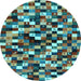 Round Abstract Light Blue Contemporary Rug, con1562lblu