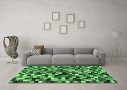 Machine Washable Abstract Emerald Green Contemporary Area Rugs in a Living Room,, wshcon1562emgrn