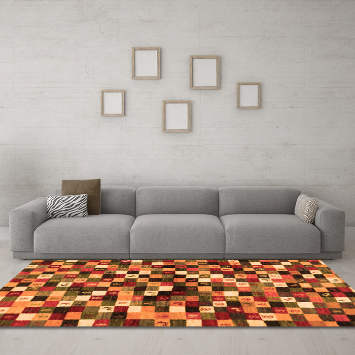 Machine Washable Abstract Orange Contemporary Area Rugs in a Living Room, wshcon1562org