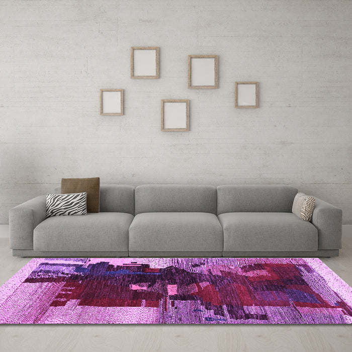 Machine Washable Abstract Purple Contemporary Area Rugs in a Living Room, wshcon1563pur