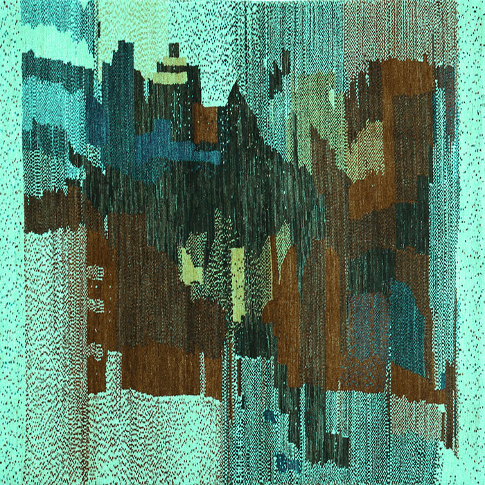 Square Machine Washable Abstract Turquoise Contemporary Area Rugs, wshcon1563turq