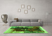 Machine Washable Abstract Green Contemporary Area Rugs in a Living Room,, wshcon1563grn