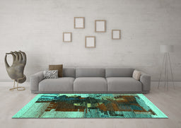 Machine Washable Abstract Turquoise Contemporary Area Rugs in a Living Room,, wshcon1563turq