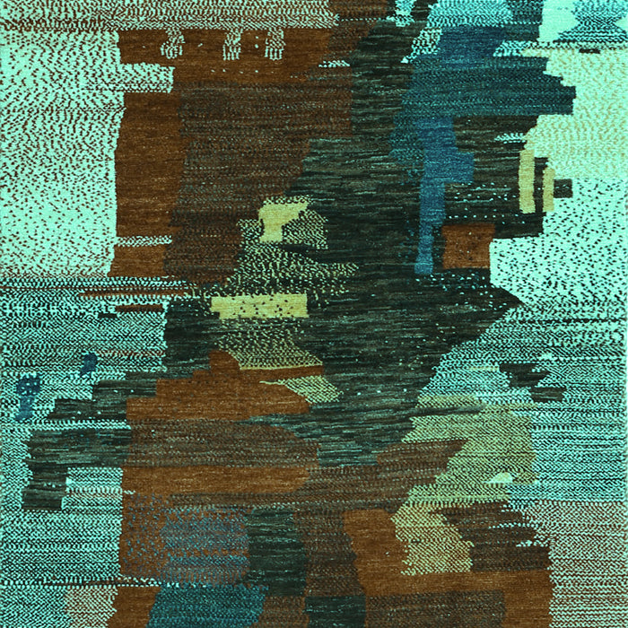 Machine Washable Abstract Turquoise Contemporary Area Rugs, wshcon1563turq