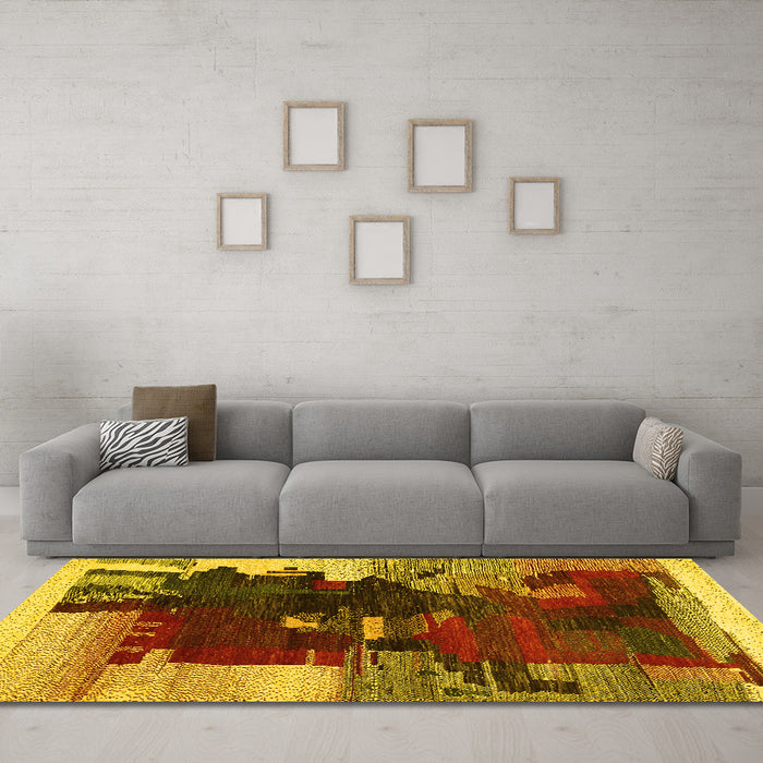 Machine Washable Abstract Yellow Contemporary Rug in a Living Room, wshcon1563yw