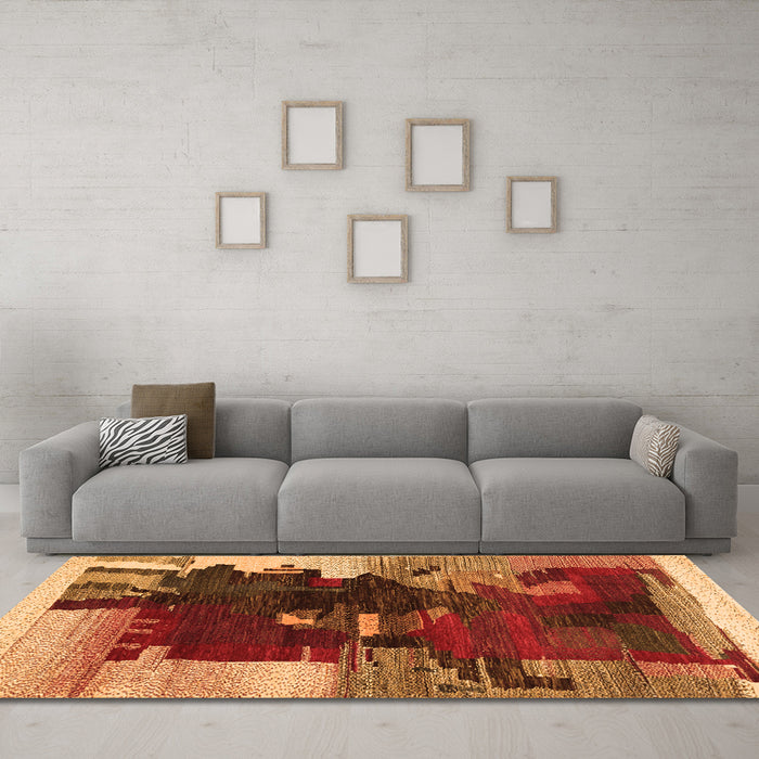 Machine Washable Abstract Orange Contemporary Area Rugs in a Living Room, wshcon1563org