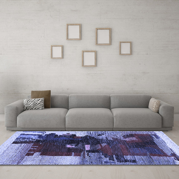 Machine Washable Abstract Blue Contemporary Rug in a Living Room, wshcon1563blu