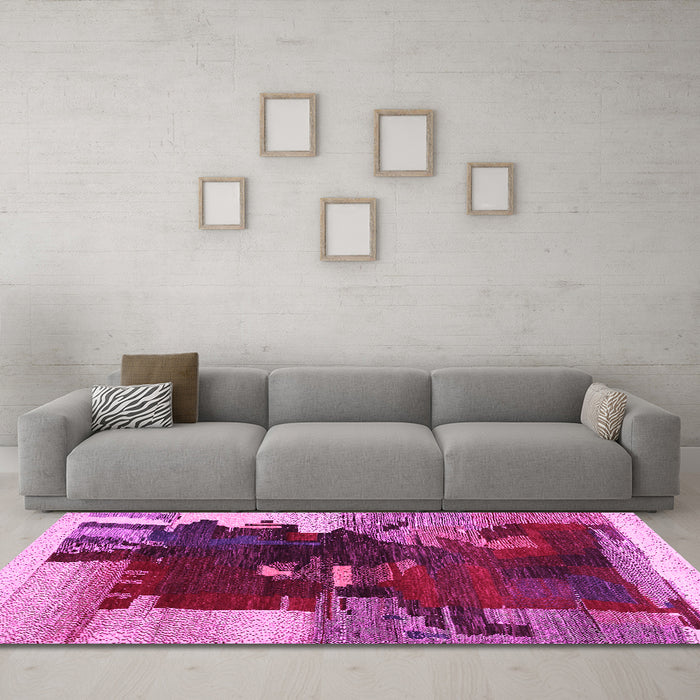 Machine Washable Abstract Pink Contemporary Rug in a Living Room, wshcon1563pnk