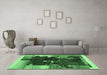 Machine Washable Abstract Emerald Green Contemporary Area Rugs in a Living Room,, wshcon1563emgrn