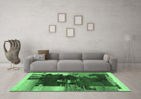 Machine Washable Abstract Emerald Green Contemporary Rug, wshcon1563emgrn