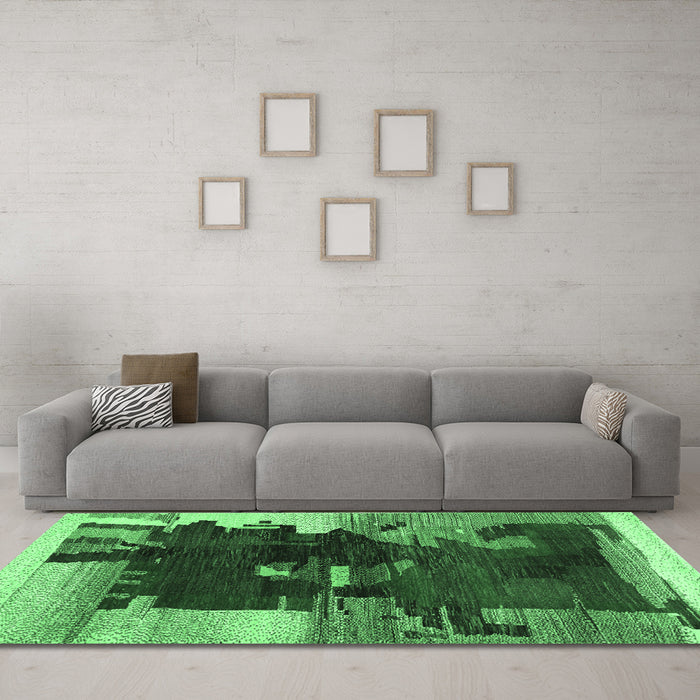 Machine Washable Abstract Emerald Green Contemporary Area Rugs in a Living Room,, wshcon1563emgrn