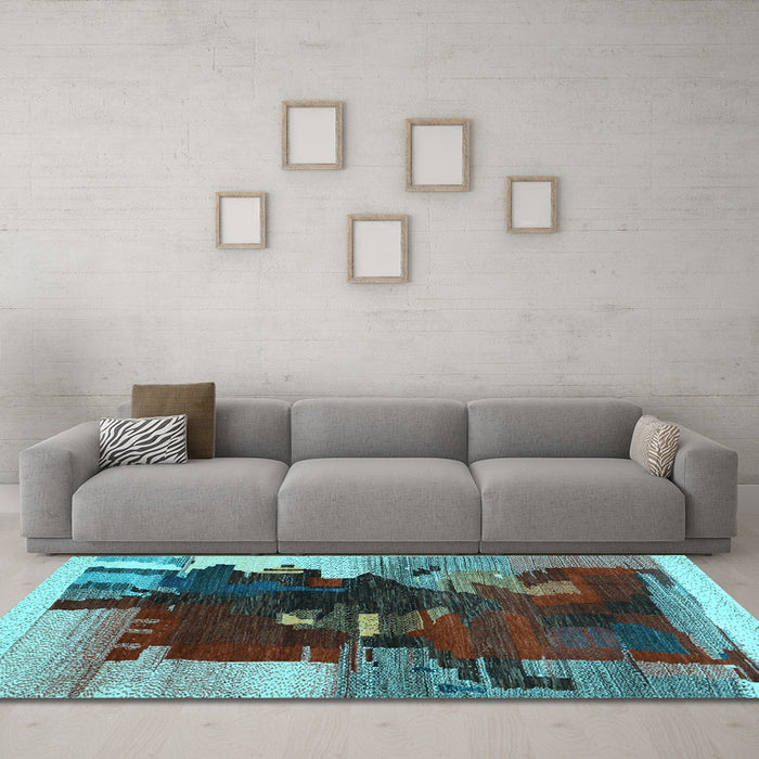 Machine Washable Abstract Light Blue Contemporary Rug in a Living Room, wshcon1563lblu