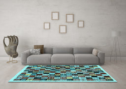 Machine Washable Abstract Light Blue Contemporary Rug in a Living Room, wshcon1564lblu