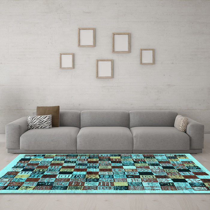 Machine Washable Abstract Light Blue Contemporary Rug in a Living Room, wshcon1564lblu