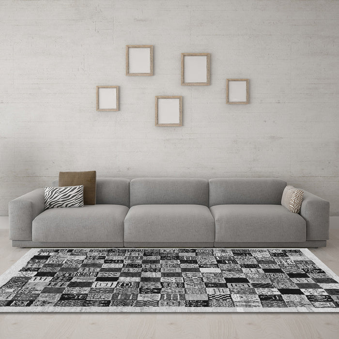 Machine Washable Abstract Gray Contemporary Rug in a Living Room,, wshcon1564gry