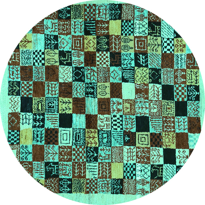 Round Abstract Turquoise Contemporary Rug, con1564turq
