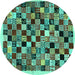 Round Abstract Turquoise Contemporary Rug, con1564turq