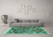 Machine Washable Abstract Turquoise Contemporary Area Rugs in a Living Room,, wshcon1564turq