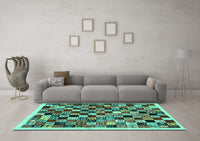 Machine Washable Abstract Turquoise Contemporary Rug, wshcon1564turq