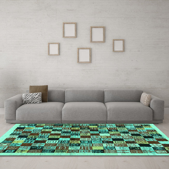Machine Washable Abstract Turquoise Contemporary Area Rugs in a Living Room,, wshcon1564turq