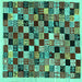 Square Machine Washable Abstract Turquoise Contemporary Area Rugs, wshcon1564turq