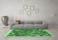 Machine Washable Abstract Emerald Green Contemporary Rug, wshcon1564emgrn