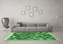 Machine Washable Abstract Emerald Green Contemporary Area Rugs in a Living Room,, wshcon1564emgrn
