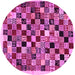 Round Abstract Pink Contemporary Rug, con1564pnk