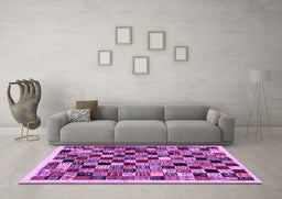 Machine Washable Abstract Purple Contemporary Area Rugs in a Living Room, wshcon1564pur