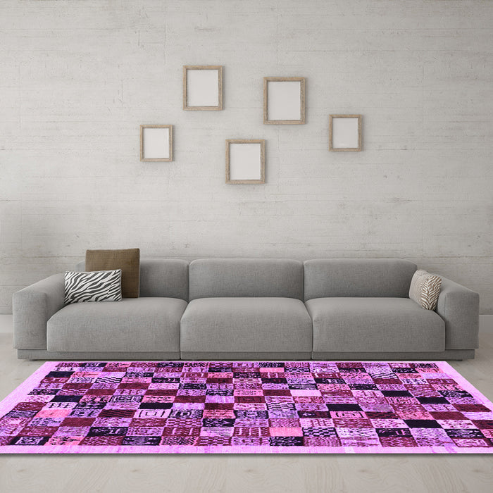 Machine Washable Abstract Purple Contemporary Area Rugs in a Living Room, wshcon1564pur