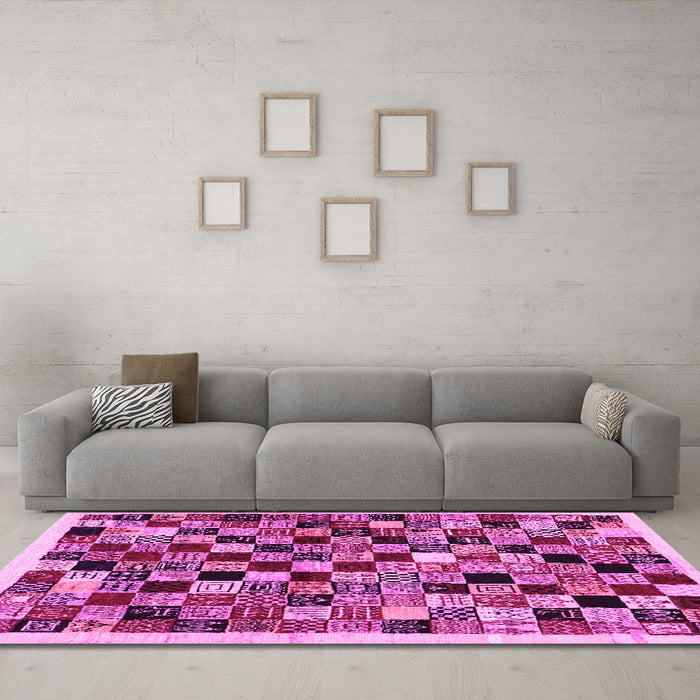 Machine Washable Abstract Pink Contemporary Rug in a Living Room, wshcon1564pnk
