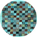 Round Abstract Light Blue Contemporary Rug, con1564lblu