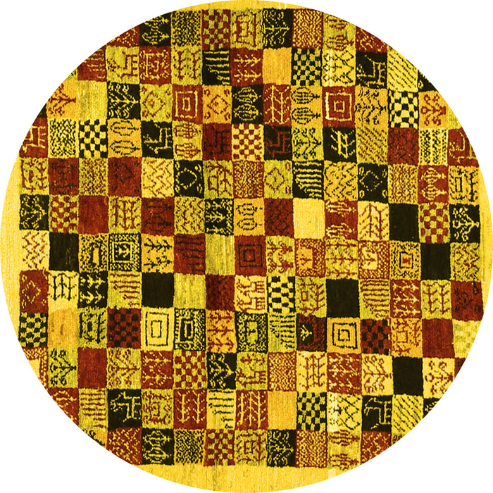 Round Abstract Yellow Contemporary Rug, con1564yw