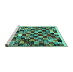 Sideview of Machine Washable Abstract Turquoise Contemporary Area Rugs, wshcon1564turq