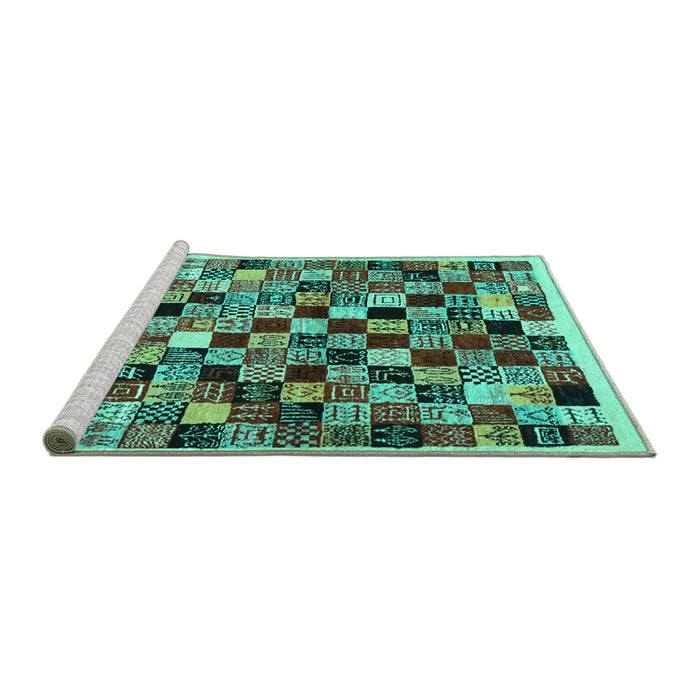 Sideview of Machine Washable Abstract Turquoise Contemporary Area Rugs, wshcon1564turq