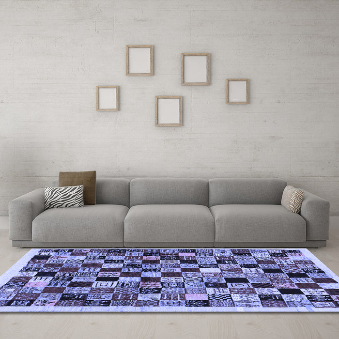 Machine Washable Abstract Blue Contemporary Rug in a Living Room, wshcon1564blu
