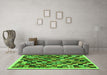 Machine Washable Abstract Green Contemporary Area Rugs in a Living Room,, wshcon1564grn