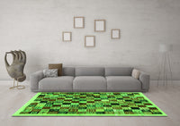 Machine Washable Abstract Green Contemporary Rug, wshcon1564grn