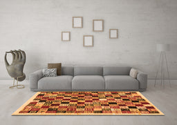 Machine Washable Abstract Orange Contemporary Area Rugs in a Living Room, wshcon1564org