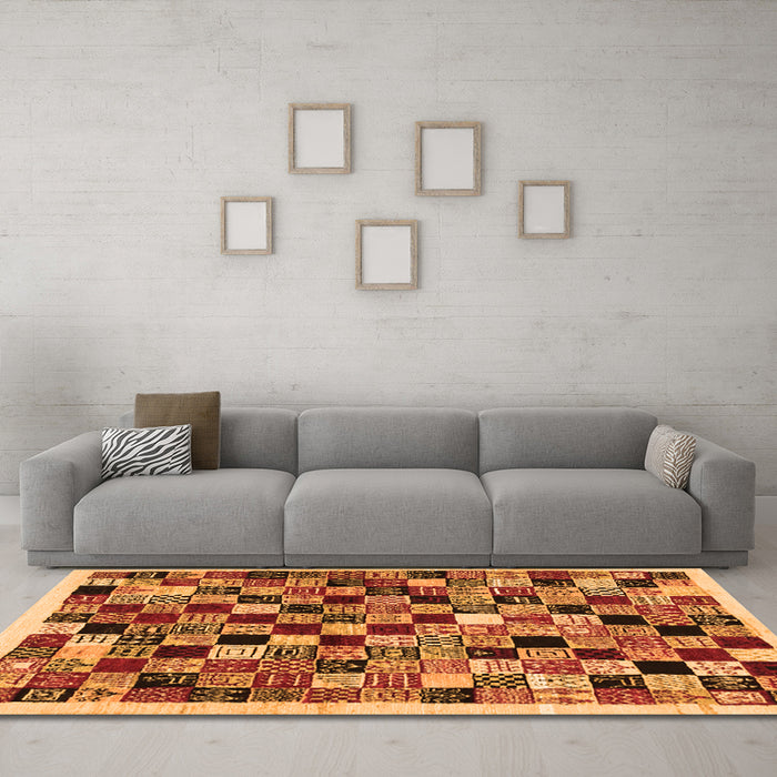 Machine Washable Abstract Orange Contemporary Area Rugs in a Living Room, wshcon1564org