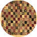 Round Machine Washable Abstract Brown Contemporary Rug, wshcon1564brn