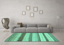 Machine Washable Abstract Turquoise Contemporary Area Rugs in a Living Room,, wshcon1565turq